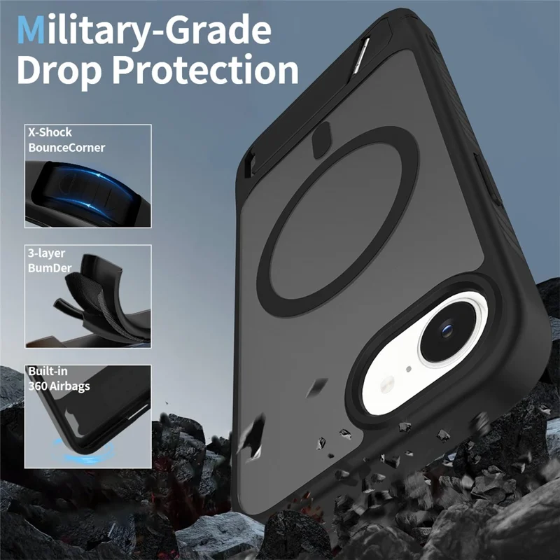 Acquisto all'ingrosso per custodia iPhone 16e compatibile con MagSafe Skin Feel PC + Custodia per telefono TPU con supporto - Nero