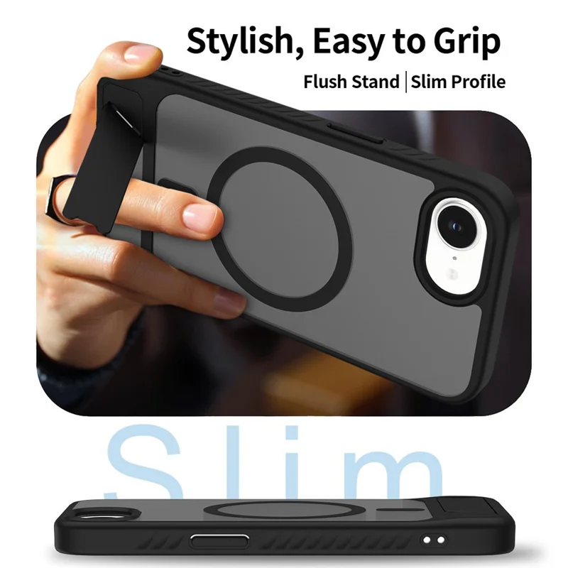 Acquisto all'ingrosso per custodia iPhone 16e compatibile con MagSafe Skin Feel PC + Custodia per telefono TPU con supporto - Nero