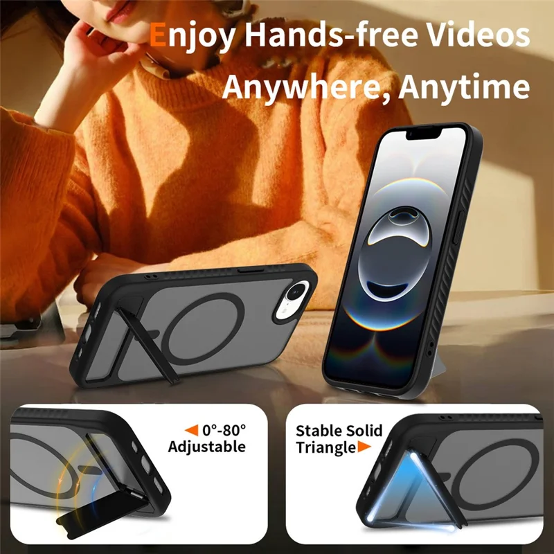 Acquisto all'ingrosso per custodia iPhone 16e compatibile con MagSafe Skin Feel PC + Custodia per telefono TPU con supporto - Nero