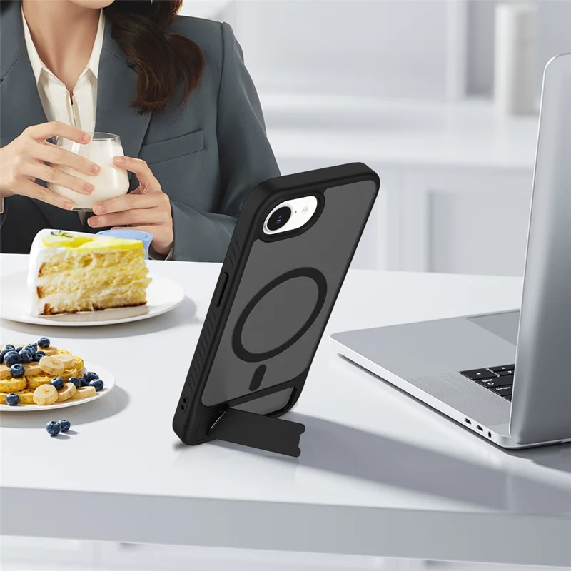 Acquisto all'ingrosso per custodia iPhone 16e compatibile con MagSafe Skin Feel PC + Custodia per telefono TPU con supporto - Nero