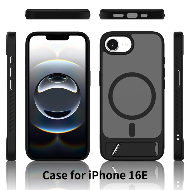 Acquisto all'ingrosso per custodia iPhone 16e compatibile con MagSafe Skin Feel PC + Custodia per telefono TPU con supporto - Nero
