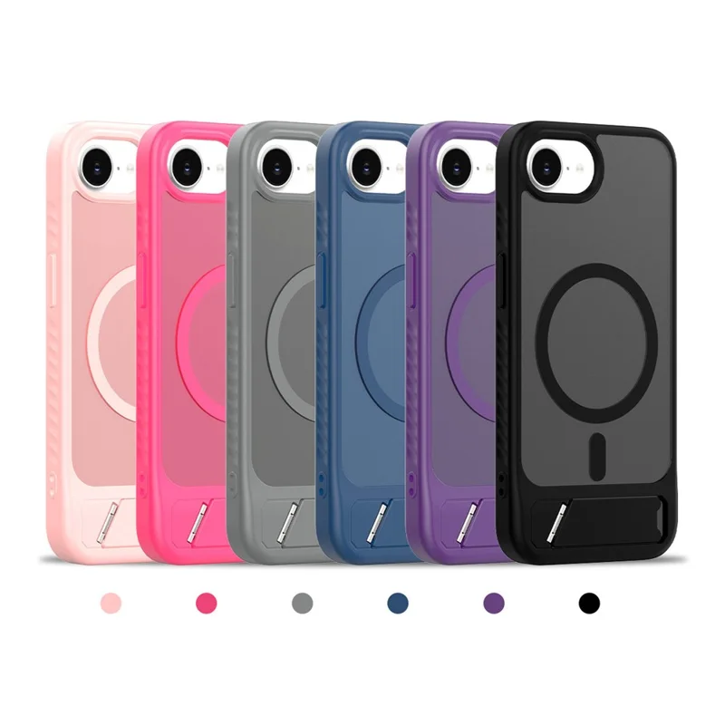 Acquisto all'ingrosso per custodia iPhone 16e compatibile con MagSafe Skin Feel PC + Custodia per telefono TPU con supporto - Nero