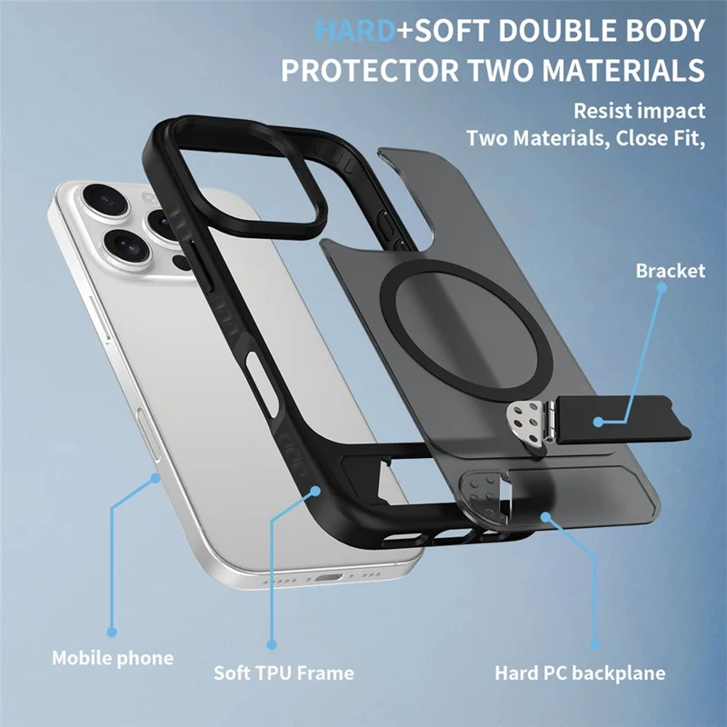 Compra em Massa para Capa do iPhone 16 Pro Max Compatível com MagSafe Pele Sensação PC + Capa de Telefone com Suporte TPU - Cinza Escuro