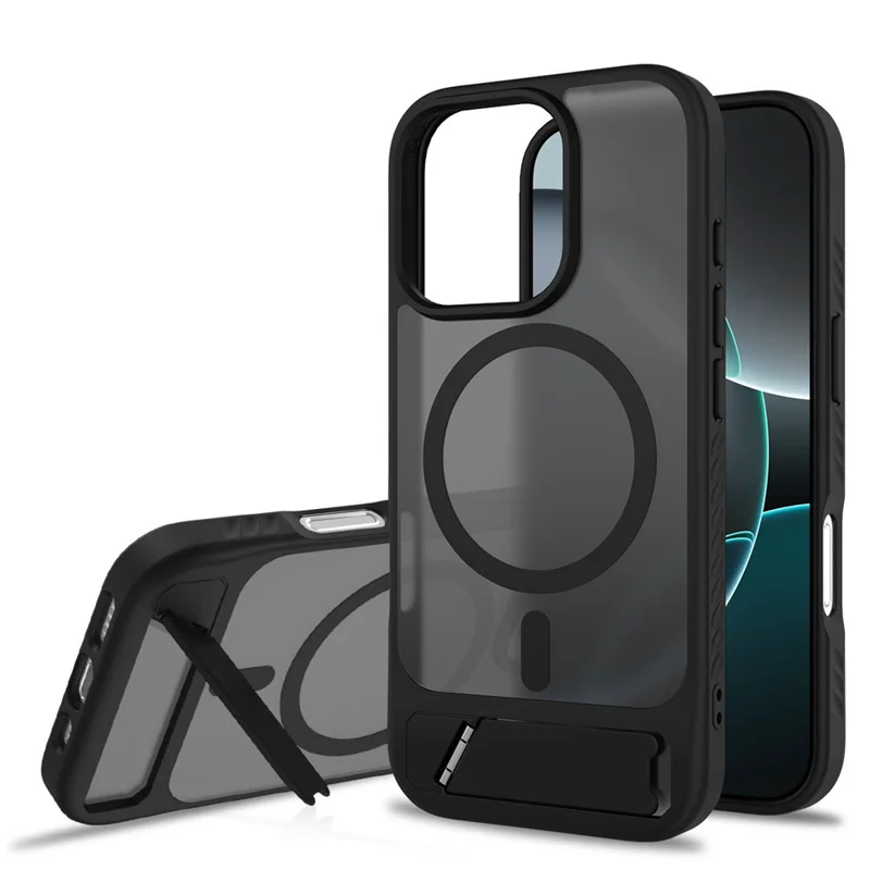 Großeinkauf für iPhone 16 Pro Hülle kompatibel mit MagSafe Skin Feel PC + TPU Ständer Handyhülle - Schwarz