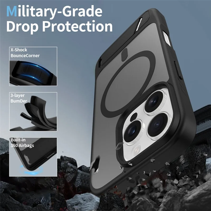 Großeinkauf für iPhone 16 Pro Hülle kompatibel mit MagSafe Skin Feel PC + TPU Ständer Handyhülle - Schwarz