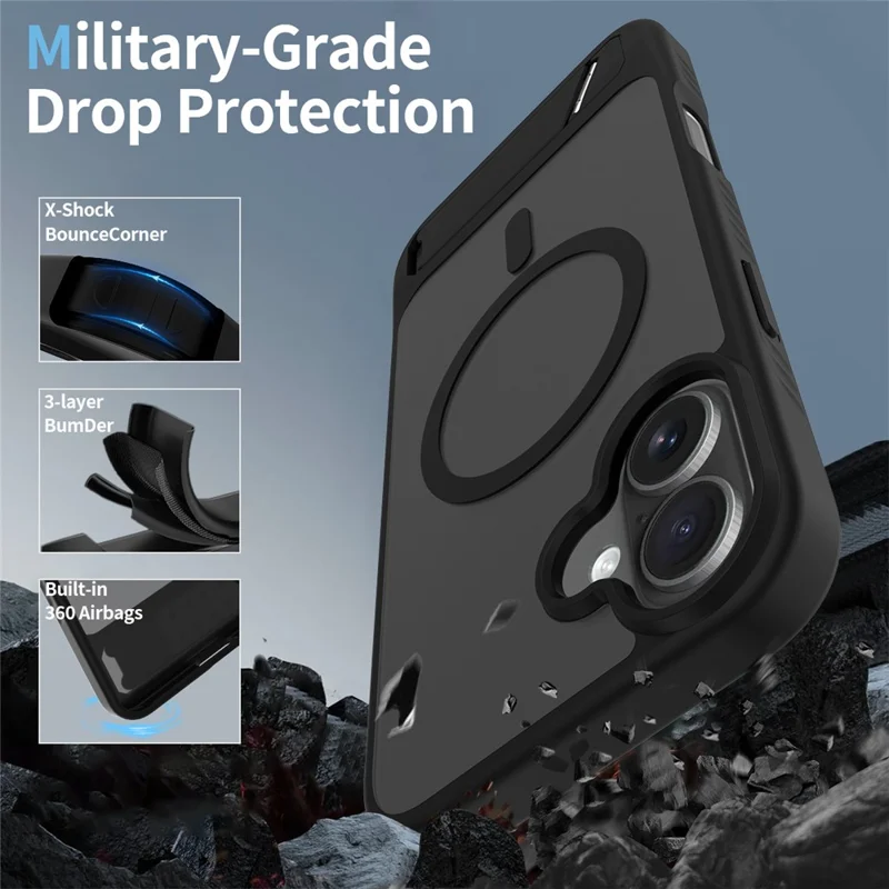 Großeinkauf für iPhone 16 Hülle kompatibel mit MagSafe Skin Feel PC + TPU Ständer Handyhülle - Schwarz