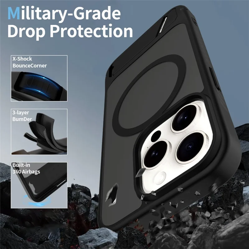 Compra em Massa para Capa do iPhone 15 Pro Max Compatível com MagSafe Pele Sensação PC + Capa de Telefone com Suporte TPU - Safira