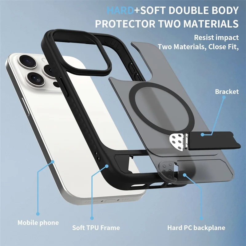 Compra em Massa para Capa do iPhone 15 Pro Max Compatível com MagSafe Pele Sensação PC + Capa de Telefone com Suporte TPU - Safira