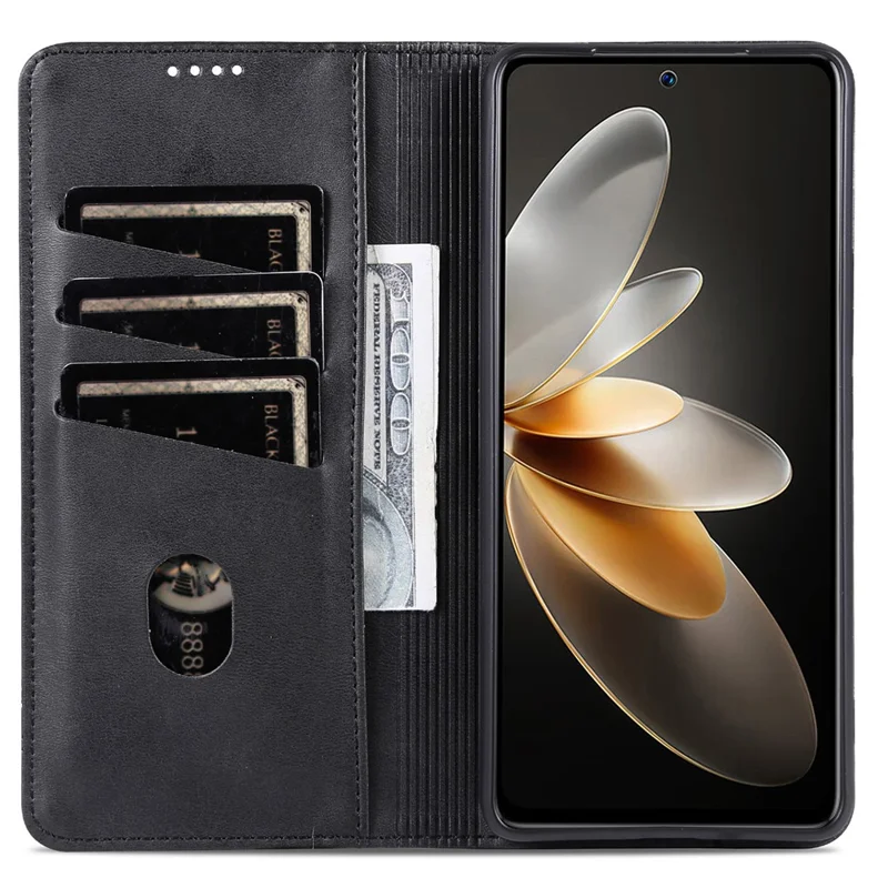 AZNS voor Oppo A6 Pro 5G hoesje Koeienhuidstructuur PU Leren Portemonnee Telefoonhoes - Zwart