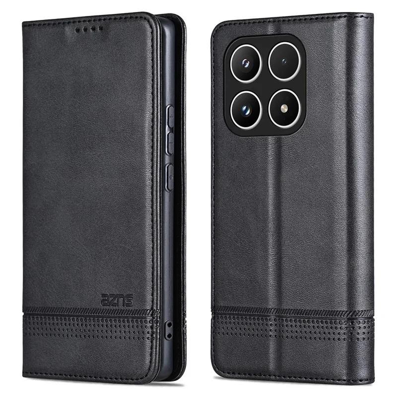 AZNS For Xiaomi 15T Case Cowhide Texture PU Leather Wallet Phone Cover - Black