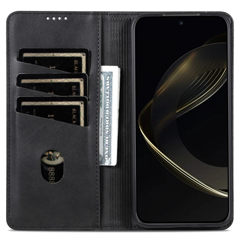 AZNS For Xiaomi 15T Case Cowhide Texture PU Leather Wallet Phone Cover - Black