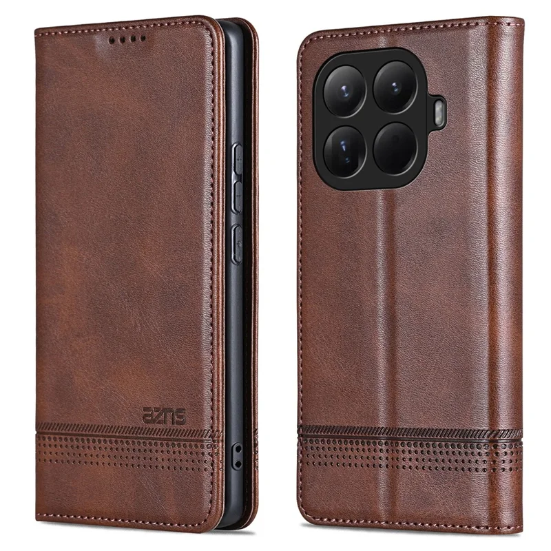 AZNS For Xiaomi 15T Pro Case Cowhide Texture PU Leather Wallet Phone Cover - Coffee