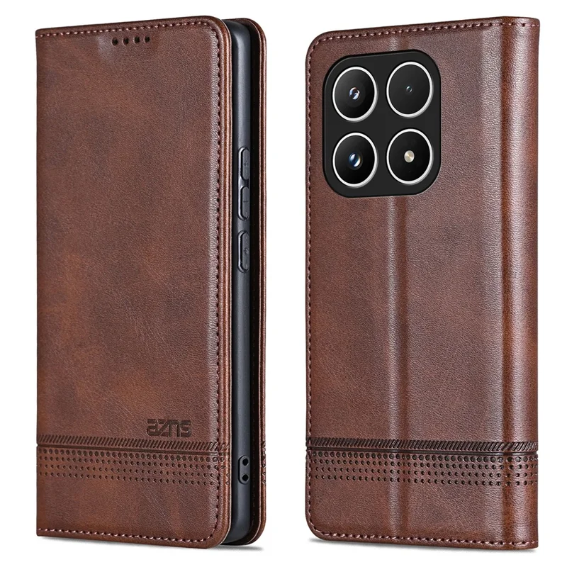 AZNS For Xiaomi 17 Case Cowhide Texture PU Leather Wallet Phone Cover - Coffee