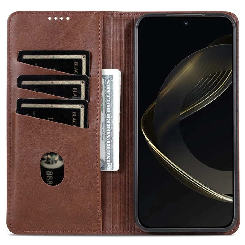 AZNS For Xiaomi 17 Case Cowhide Texture PU Leather Wallet Phone Cover - Coffee