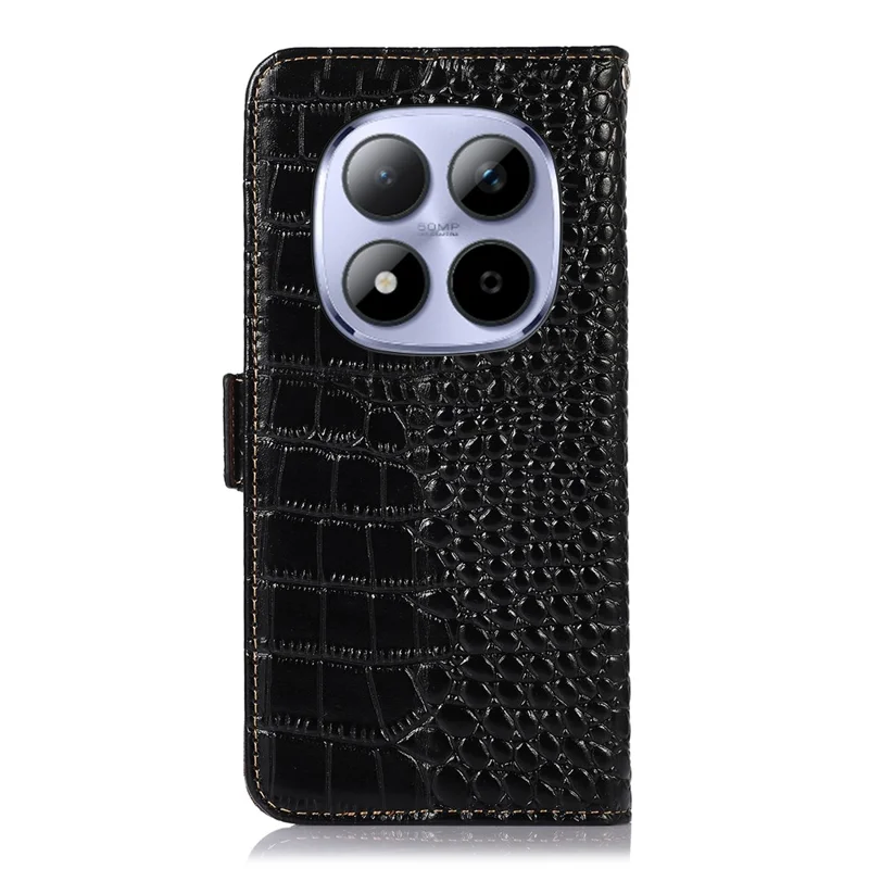 Voor Xiaomi Redmi Note 15 Pro 5G hoesje met RFID-blokkering portemonnee krokodillenstructuur echt koeienleer telefoonhoes - Zwart