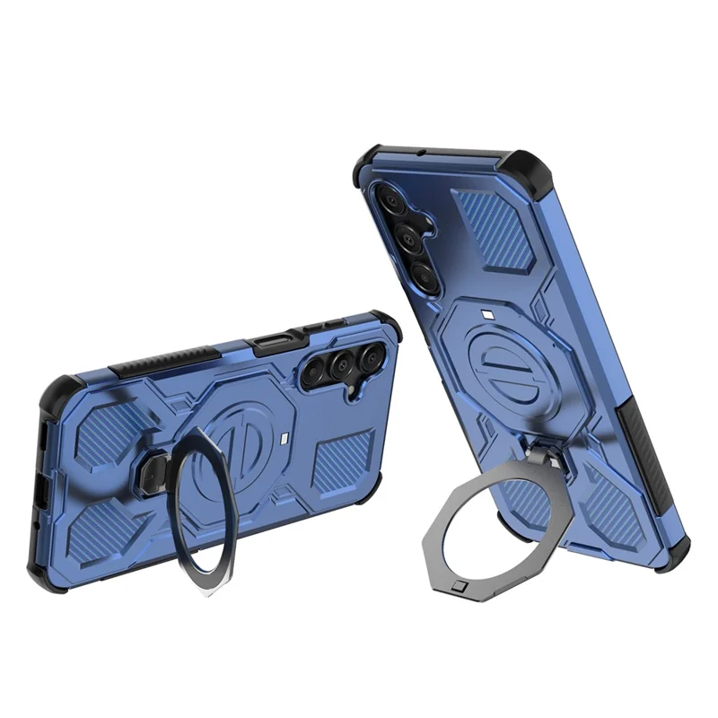 For Samsung Galaxy A16 5G Magnetic Case Rotating Metal Kickstand Shockproof PC + TPU Phone Back Cover - Dark Blue