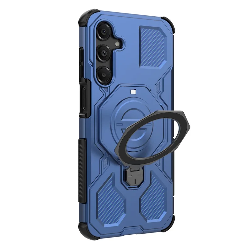 For Samsung Galaxy A16 5G Magnetic Case Rotating Metal Kickstand Shockproof PC + TPU Phone Back Cover - Dark Blue