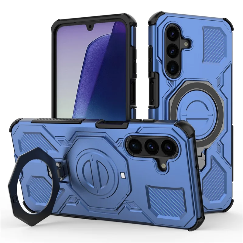 For Samsung Galaxy A17 5G / 4G Magnetic Case Rotating Metal Kickstand Shockproof PC + TPU Phone Back Cover - Dark Blue