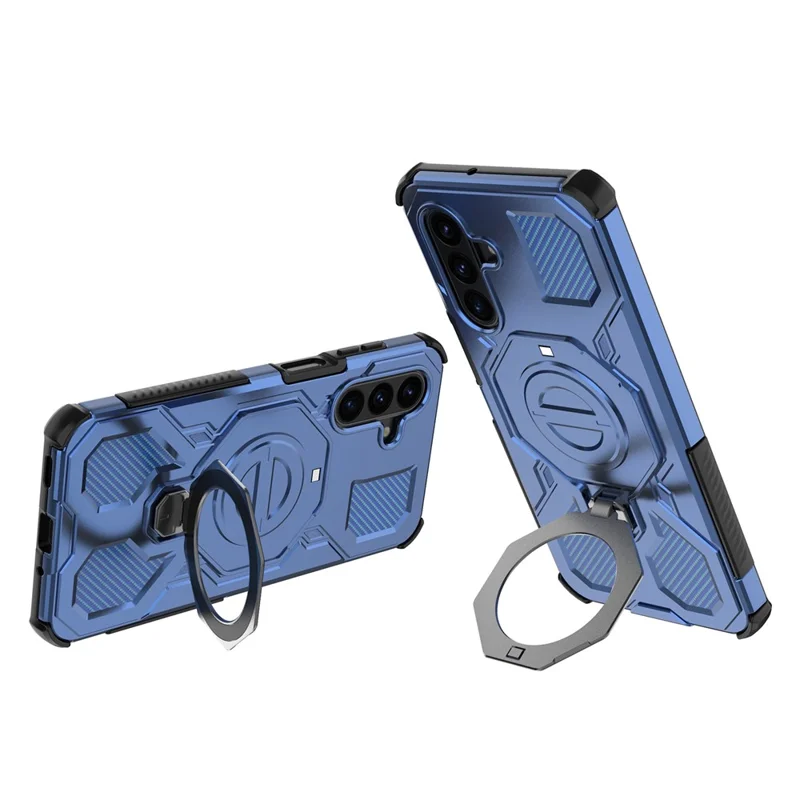 For Samsung Galaxy A17 5G / 4G Magnetic Case Rotating Metal Kickstand Shockproof PC + TPU Phone Back Cover - Dark Blue