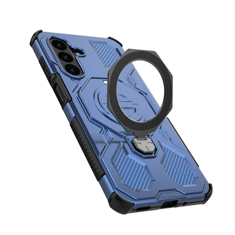 For Samsung Galaxy A17 5G / 4G Magnetic Case Rotating Metal Kickstand Shockproof PC + TPU Phone Back Cover - Dark Blue