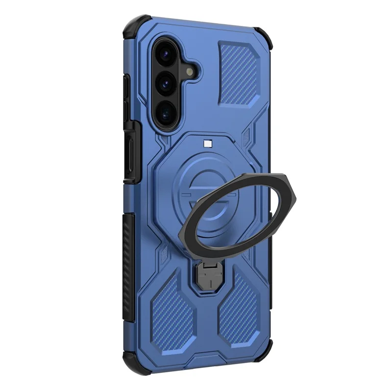 For Samsung Galaxy A17 5G / 4G Magnetic Case Rotating Metal Kickstand Shockproof PC + TPU Phone Back Cover - Dark Blue