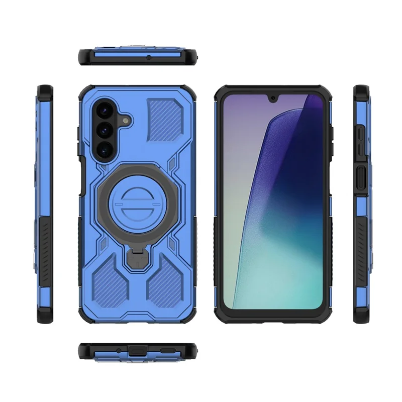 For Samsung Galaxy A17 5G / 4G Magnetic Case Rotating Metal Kickstand Shockproof PC + TPU Phone Back Cover - Dark Blue
