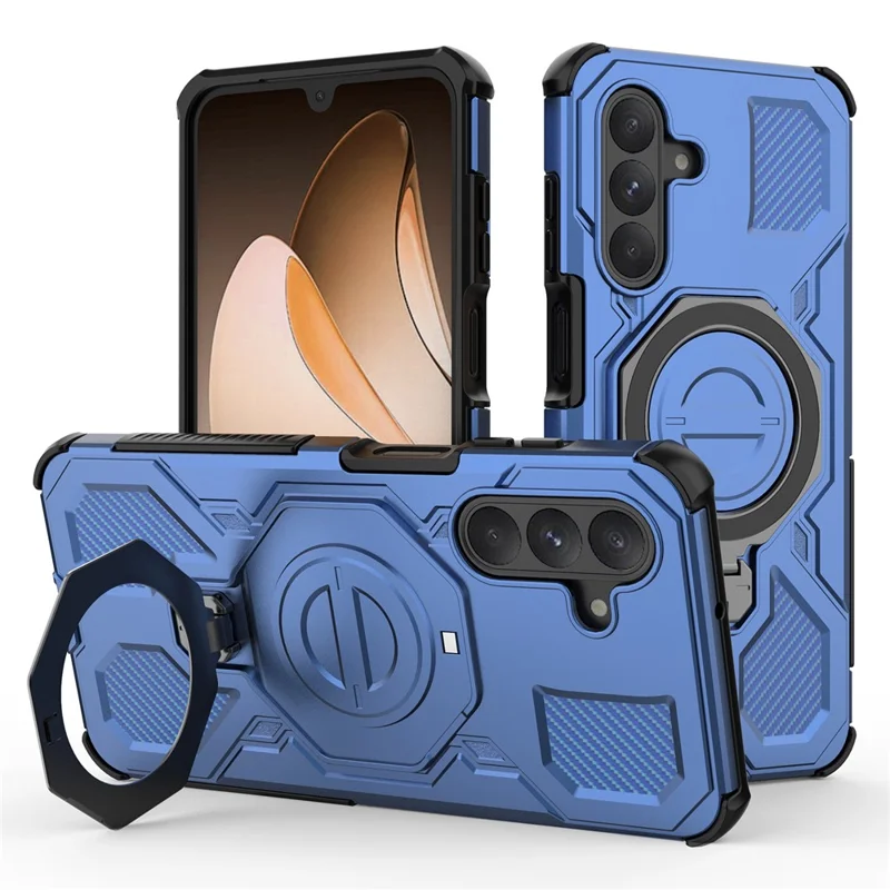 For Samsung Galaxy A26 5G Magnetic Case Rotating Metal Kickstand Shockproof PC + TPU Phone Back Cover - Dark Blue