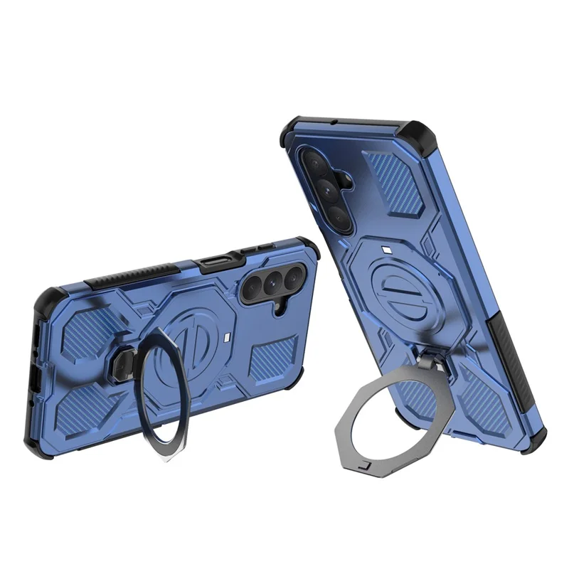 For Samsung Galaxy A26 5G Magnetic Case Rotating Metal Kickstand Shockproof PC + TPU Phone Back Cover - Dark Blue