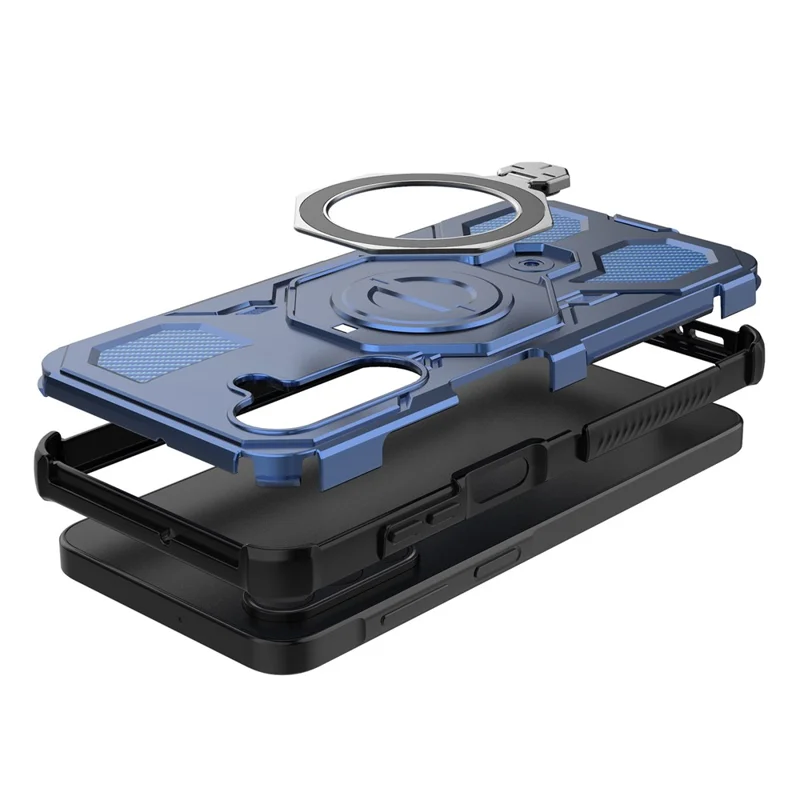 For Samsung Galaxy A26 5G Magnetic Case Rotating Metal Kickstand Shockproof PC + TPU Phone Back Cover - Dark Blue