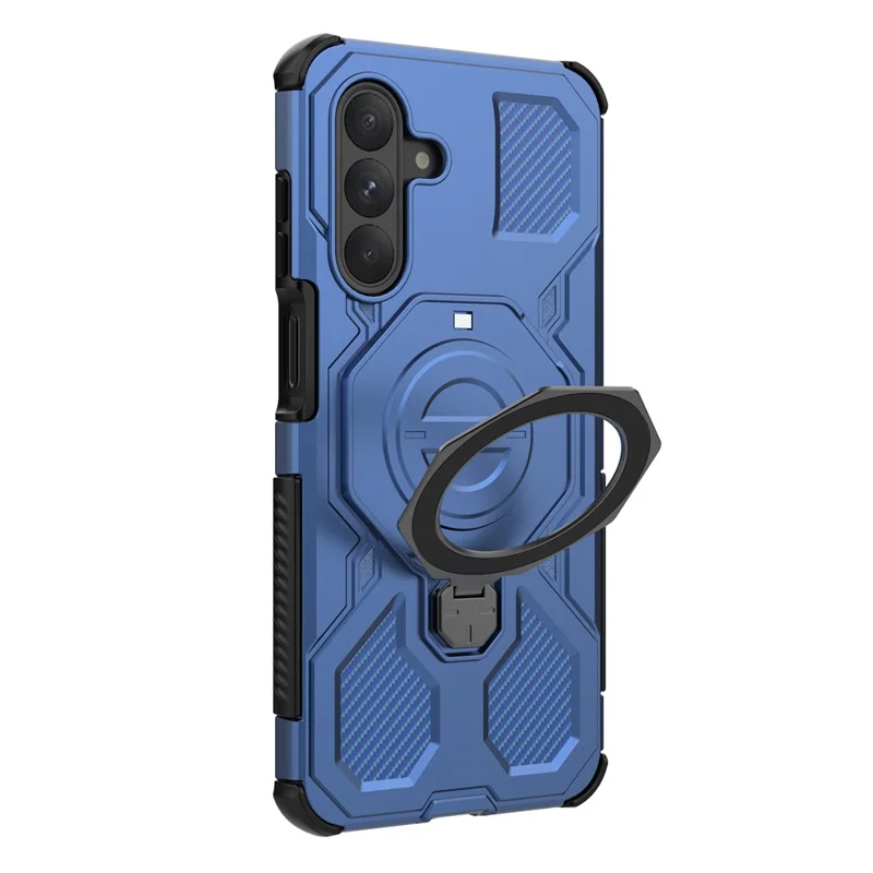 For Samsung Galaxy A26 5G Magnetic Case Rotating Metal Kickstand Shockproof PC + TPU Phone Back Cover - Dark Blue