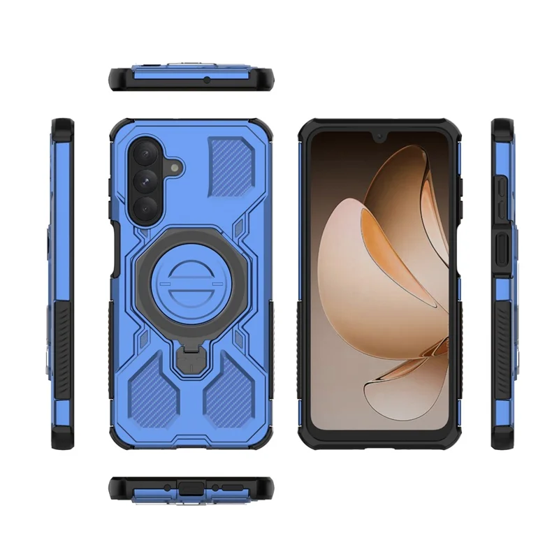 For Samsung Galaxy A26 5G Magnetic Case Rotating Metal Kickstand Shockproof PC + TPU Phone Back Cover - Dark Blue