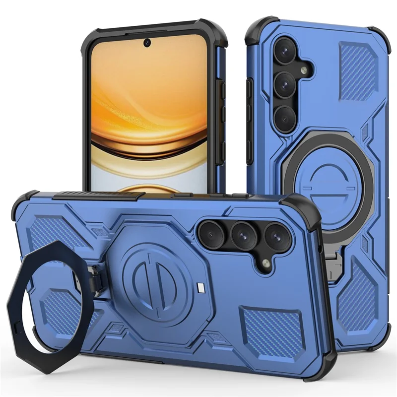 For Samsung Galaxy A55 5G Magnetic Case Rotating Metal Kickstand Shockproof PC + TPU Phone Back Cover - Dark Blue