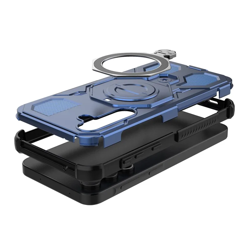 For Samsung Galaxy A55 5G Magnetic Case Rotating Metal Kickstand Shockproof PC + TPU Phone Back Cover - Dark Blue