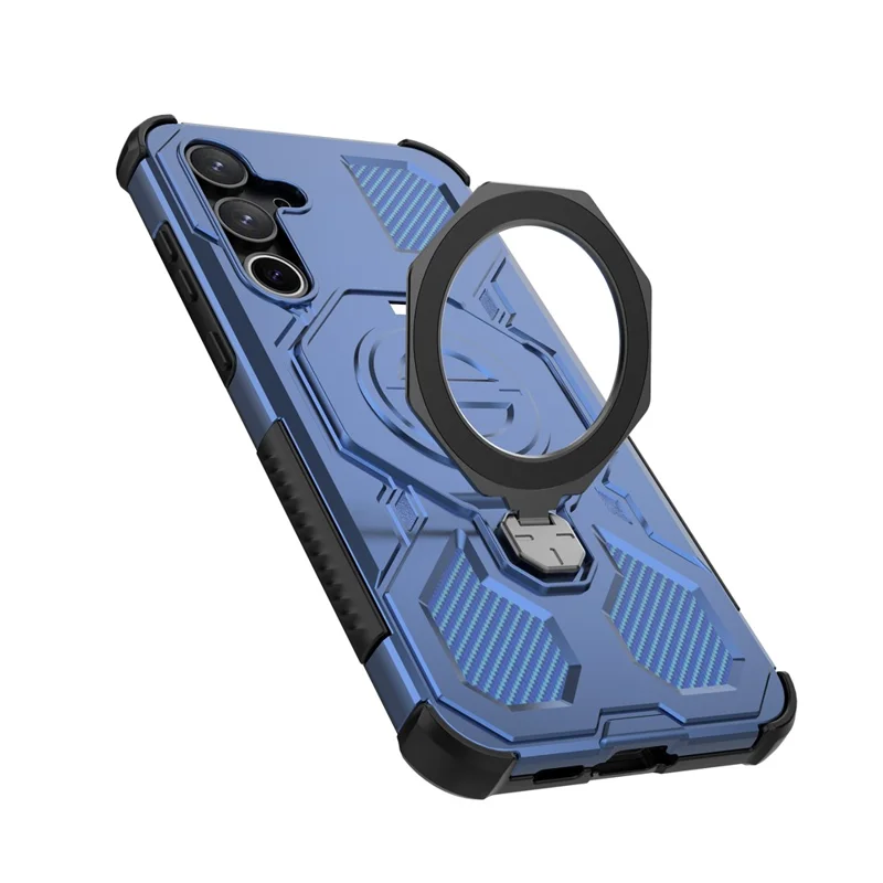 For Samsung Galaxy A55 5G Magnetic Case Rotating Metal Kickstand Shockproof PC + TPU Phone Back Cover - Dark Blue