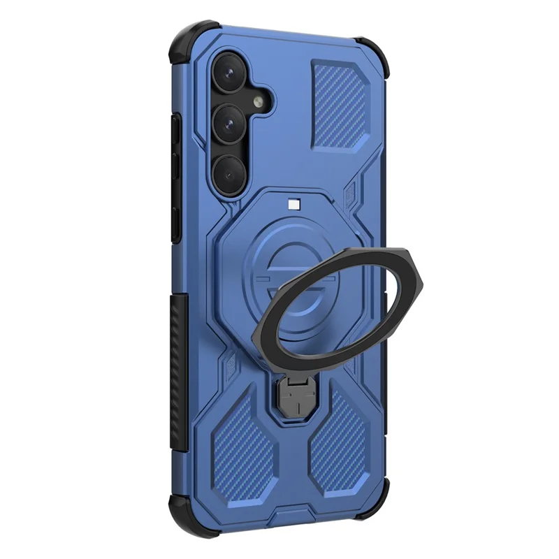 For Samsung Galaxy A55 5G Magnetic Case Rotating Metal Kickstand Shockproof PC + TPU Phone Back Cover - Dark Blue