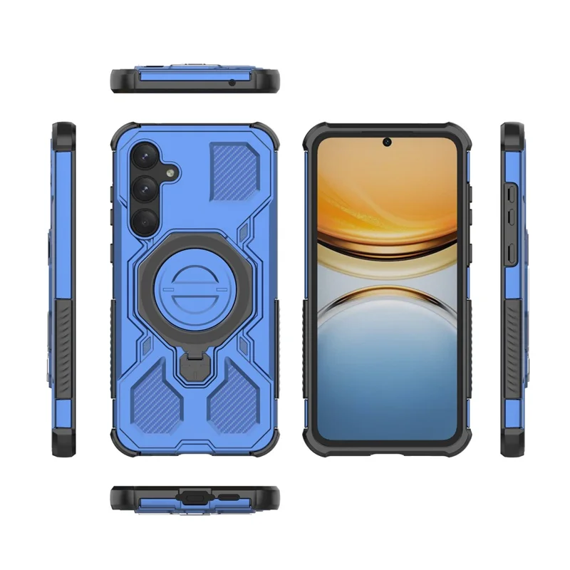 For Samsung Galaxy A55 5G Magnetic Case Rotating Metal Kickstand Shockproof PC + TPU Phone Back Cover - Dark Blue