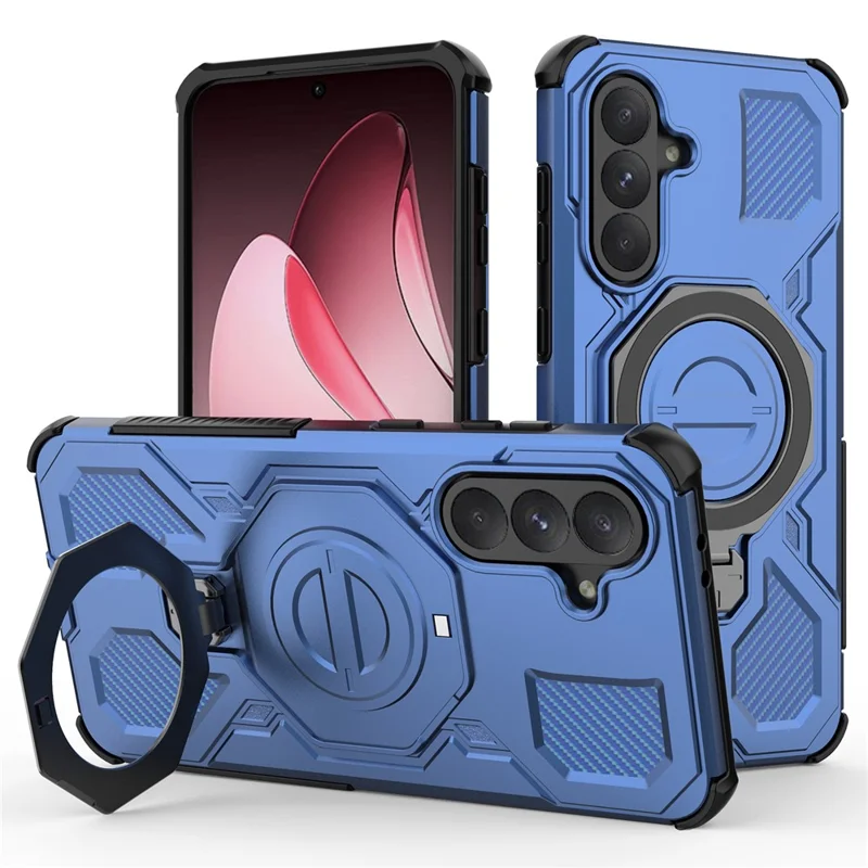 For Samsung Galaxy A56 5G Magnetic Case Rotating Metal Kickstand Shockproof PC + TPU Phone Back Cover - Dark Blue