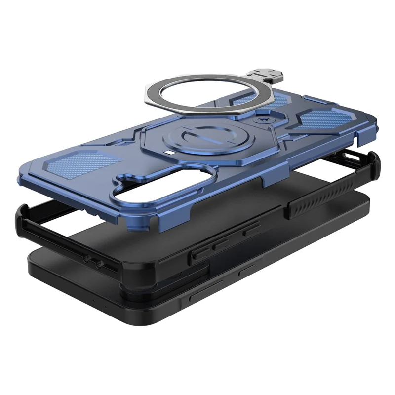 For Samsung Galaxy A56 5G Magnetic Case Rotating Metal Kickstand Shockproof PC + TPU Phone Back Cover - Dark Blue