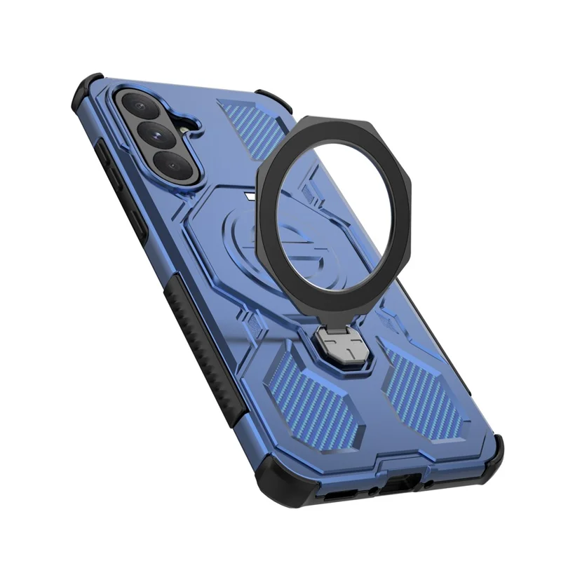 For Samsung Galaxy A56 5G Magnetic Case Rotating Metal Kickstand Shockproof PC + TPU Phone Back Cover - Dark Blue