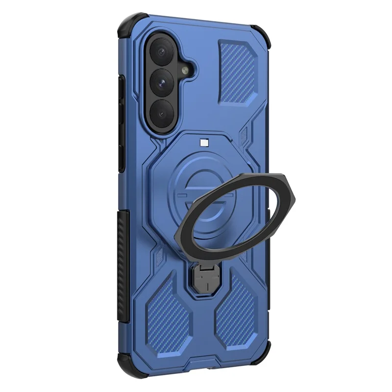For Samsung Galaxy A56 5G Magnetic Case Rotating Metal Kickstand Shockproof PC + TPU Phone Back Cover - Dark Blue