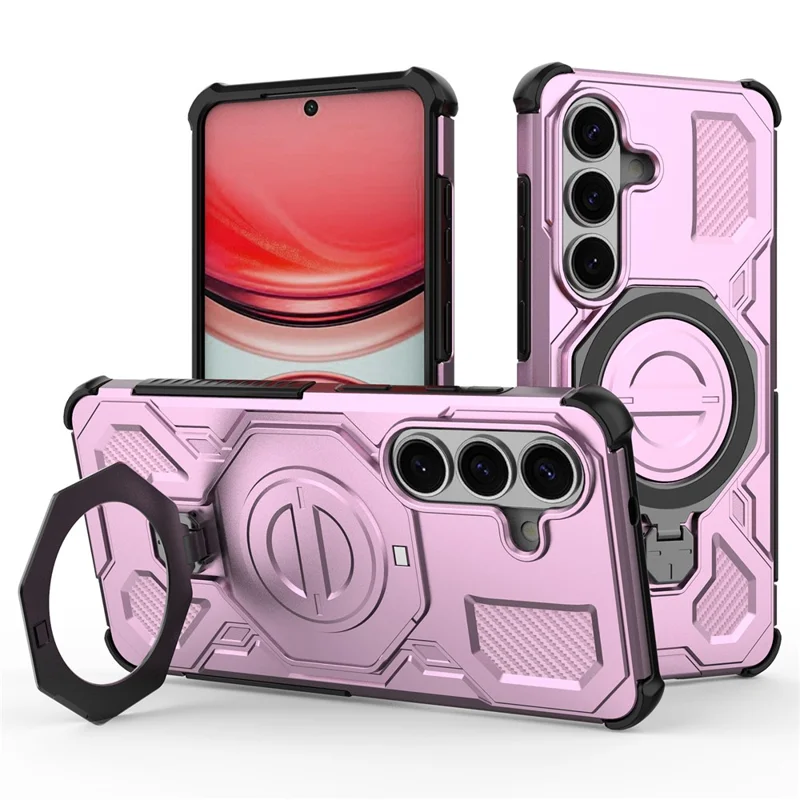 For Samsung Galaxy S26 Magnetic Case Rotating Metal Kickstand Shockproof PC + TPU Phone Back Cover - Pink