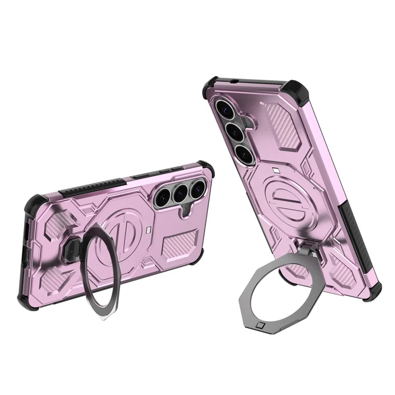 For Samsung Galaxy S26 Magnetic Case Rotating Metal Kickstand Shockproof PC + TPU Phone Back Cover - Pink