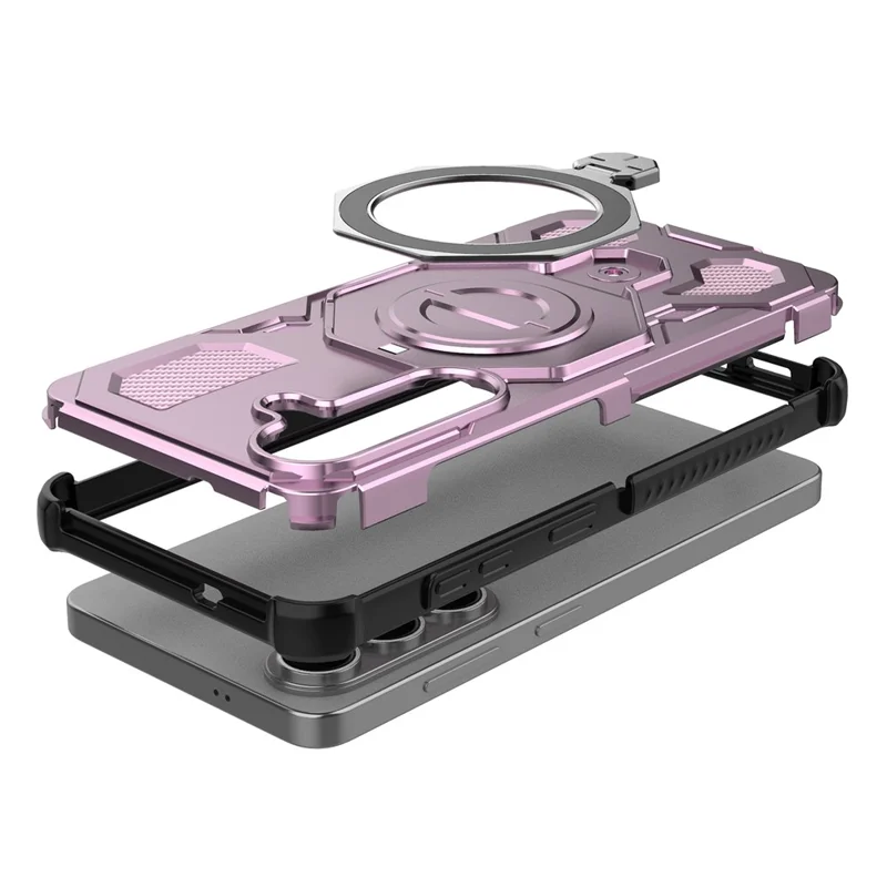 For Samsung Galaxy S26 Magnetic Case Rotating Metal Kickstand Shockproof PC + TPU Phone Back Cover - Pink