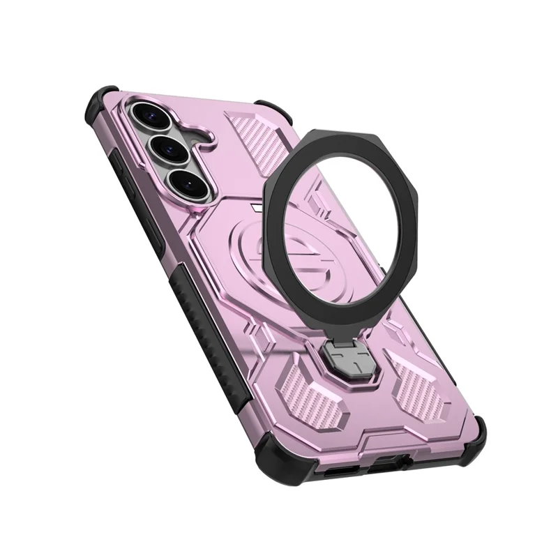 For Samsung Galaxy S26 Magnetic Case Rotating Metal Kickstand Shockproof PC + TPU Phone Back Cover - Pink