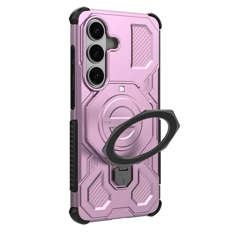 For Samsung Galaxy S26 Magnetic Case Rotating Metal Kickstand Shockproof PC + TPU Phone Back Cover - Pink