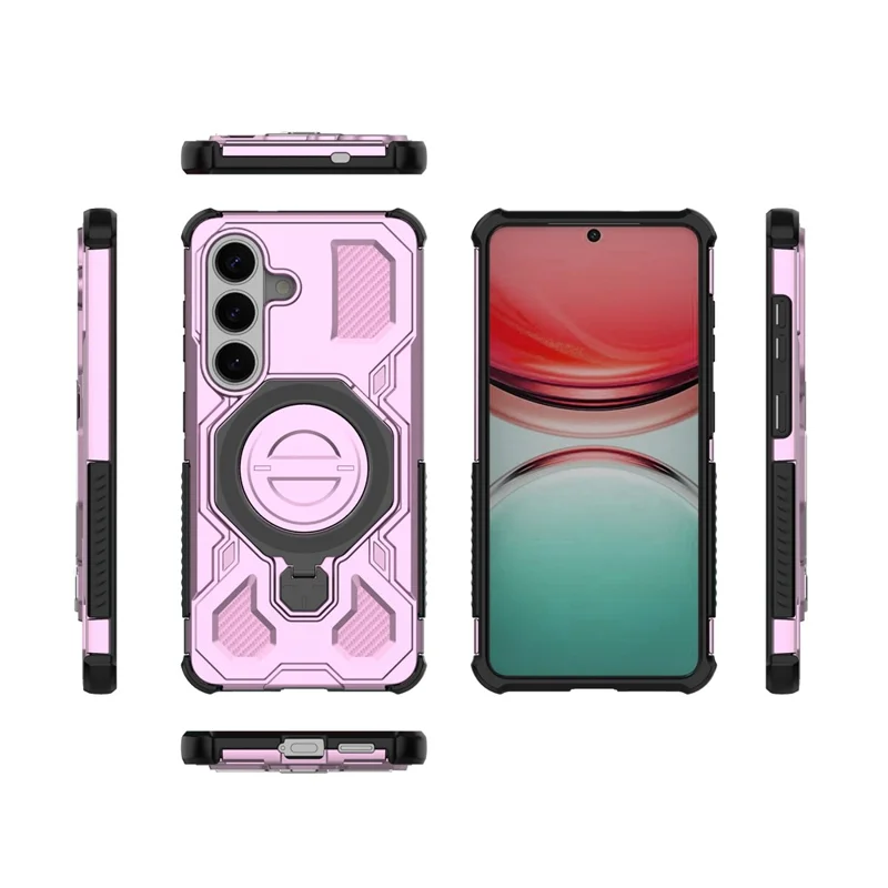 For Samsung Galaxy S26 Magnetic Case Rotating Metal Kickstand Shockproof PC + TPU Phone Back Cover - Pink