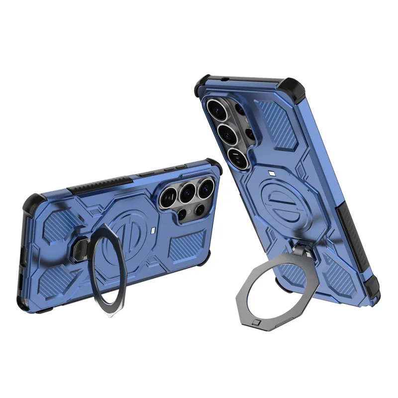 For Samsung Galaxy S26 Ultra Magnetic Case Rotating Metal Kickstand Shockproof PC + TPU Phone Back Cover - Dark Blue
