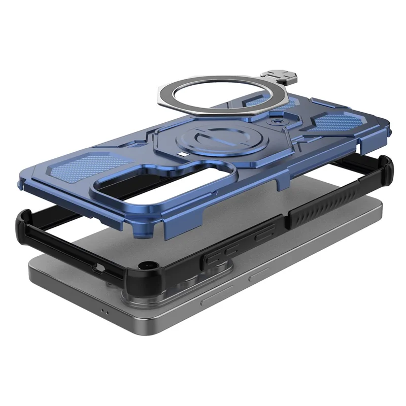For Samsung Galaxy S26 Ultra Magnetic Case Rotating Metal Kickstand Shockproof PC + TPU Phone Back Cover - Dark Blue
