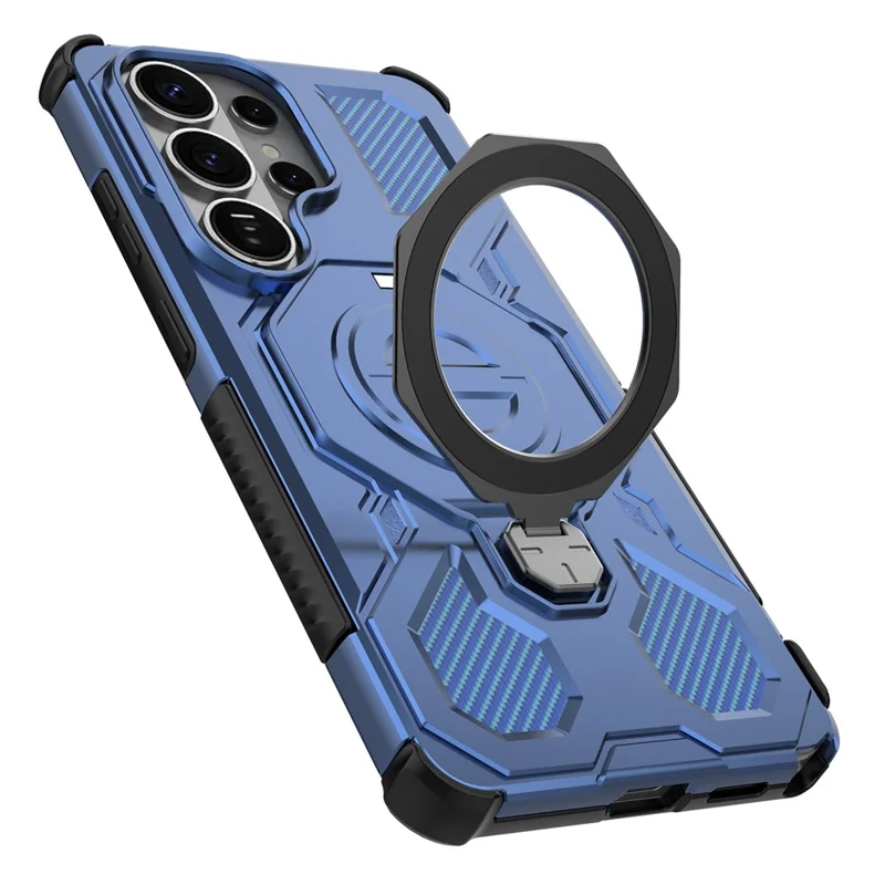 For Samsung Galaxy S26 Ultra Magnetic Case Rotating Metal Kickstand Shockproof PC + TPU Phone Back Cover - Dark Blue