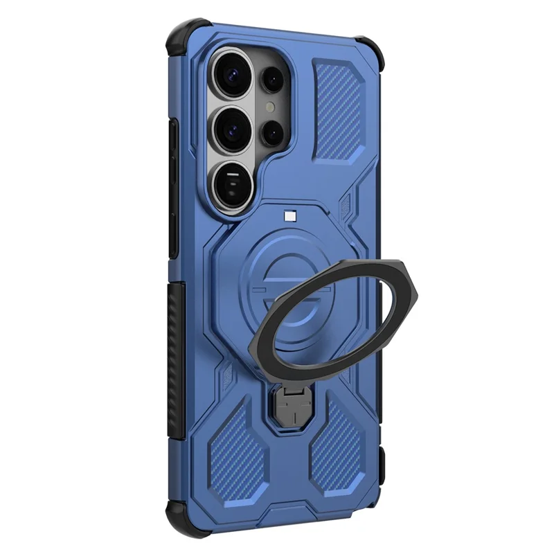 For Samsung Galaxy S26 Ultra Magnetic Case Rotating Metal Kickstand Shockproof PC + TPU Phone Back Cover - Dark Blue